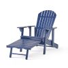 Katherine Outdoor Acacia Adirondack Blue Lounge Chair with Pull Out Footstool