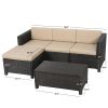 Lorita Outdoor 5-piece Dark Brown Wicker Sectional Sofa Set with Beige Cushions