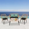 PE Steel Outdoor Wicker Rattan Chair Four-Piece Patio Furniture Set Yellow