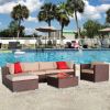 Outdoor 7 Pieces Steel & PE Rattan Breathable and waterproof cushion Wood Grain Patio PE Wicker Rattan Corner Sofa Set XH