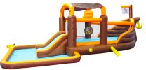 Inflatable Big Bounce House Playground Backyard Slide Water Park Bouncer with Cruise ship design Splash Pool & Basketball & Blower