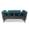 Grey Finish+Dark Teal Cushion Acacia soil Convertible Outdoor Sofa Daybed