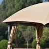 10ft W*12ft L Outdoor Double Vents Gazebo Patio Metal Canopy with Screen and LED Lights for Backyard; Poolside; Brown