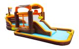 Inflatable Big Bounce House Playground Backyard Slide Water Park Bouncer with Cruise ship design Splash Pool & Basketball & Blower