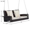 GO 2-Person Wicker Hanging Porch Swing with Chains; Cushion; Pillow; Rattan Swing Bench for Garden; Backyard; Pond. (Brown Wicker; Beige Cushion)