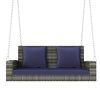 GO 2-Person Wicker Hanging Porch Swing with Chains; Cushion; Pillow; Rattan Swing Bench for Garden; Backyard; Pond. (Gray Wicker; Blue Cushion)