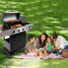 Propane Grill 3 Burner Barbecue Grill Stainless Steel Gas Grill with Side Burner and Thermometer for Outdoor BBQ; Camping