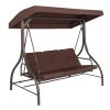 194*120*173cm Load Bearing 250kg With Canopy 3pcs Upholstered Courtyard Iron Swing Brown