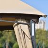 10ft W*12ft L Outdoor Double Vents Gazebo Patio Metal Canopy with Screen and LED Lights for Backyard; Poolside; Brown