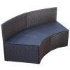 4-Piece Patio Furniture Sets; Outdoor Half-Moon Sectional Furniture Wicker Sofa Set with Two Pillows and Coffee Table; Blue Cushions+Brown Wicker