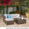 Lorita Outdoor 5-piece Brown Wicker Sectional Sofa Set with Beige Cushions