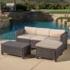 Lorita Outdoor 5-piece Dark Brown Wicker Sectional Sofa Set with Beige Cushions