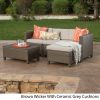 Lorita Outdoor 5-piece Brown Wicker Sectional Sofa Set with Beige Cushions