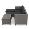 Lorita Outdoor 5-piece Blac Wicker Sectional Sofa Set with Beige Cushions