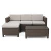 Lorita Outdoor 5-piece Brown Wicker Sectional Sofa Set with Beige Cushions