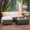 Lorita Outdoor 5-piece Brown Wicker Sectional Sofa Set with Beige Cushions