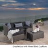 Lorita Outdoor 5-piece Blac Wicker Sectional Sofa Set with Beige Cushions