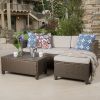 Lorita Outdoor 5-piece Brown Wicker Sectional Sofa Set with Beige Cushions