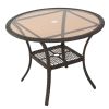 Hopp Outdoor Coastal Gray Wicker Side Table with Tempered Glass Top Brown