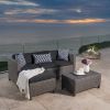 Lorita Outdoor 5-piece Blac Wicker Sectional Sofa Set with Beige Cushions