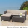 Lorita Outdoor 5-piece Dark Brown Wicker Sectional Sofa Set with Beige Cushions