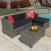 Lorita Outdoor 5-piece Blac Wicker Sectional Sofa Set with Beige Cushions