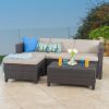 Lorita Outdoor 5-piece Dark Brown Wicker Sectional Sofa Set with Beige Cushions