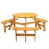 6-Person Circular Outdoor Wooden Picnic Table with 3 Built-in Benches;  for Patio Backyard Garden;  DIY;  1720lb Capacity;  Natural/Gray