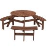 6-Person Circular Outdoor Wooden Picnic Table with 3 Built-in Benches;  for Patio Backyard Garden;  DIY;  1720lb Capacity;  Natural/Gray