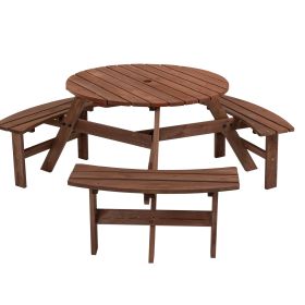 6-Person Circular Outdoor Wooden Picnic Table with 3 Built-in Benches;  for Patio Backyard Garden;  DIY;  1720lb Capacity;  Natural/Gray (Color: Brown)