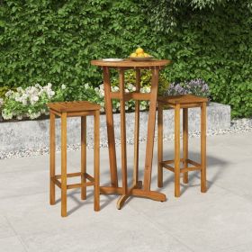 3 Piece Patio Dining Set Solid Wood Acacia (Color: Brown)