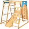 Wooden Indoor Kids Playground Jungle Gym with Slide; Toddlers Wooden Climber 8-in-1 Slide Playset; Wooden Rock Climbing Wall with Rope Wall Climb; Mon