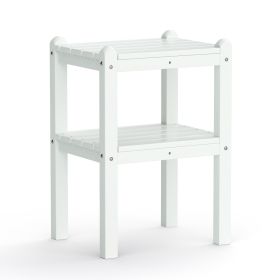 Double outdoor side table;  rectangular patio side table  in HDPE (Color: White)