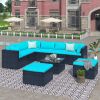 9-piece Outdoor Patio PE Wicker Rattan conversation Sectional Sofa sets with 3 sofa, 3 corner sofa, 2 ottomans, and 1 glass coffee table, removable so