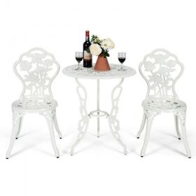 Patio Balcony Stylish Cast Aluminum Bistro Bar Table  Chair 3 Pcs Set (Color: White, size: 24 Inch)