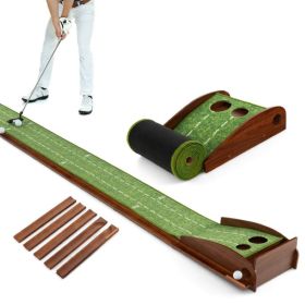 Indoor & Outdoor Golf Putting Mat Practice Training Aid with Auto Ball Return (Type: 2 Holes, Color: Green & Brown)