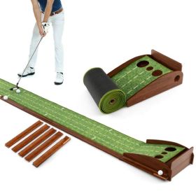 Indoor & Outdoor Golf Putting Mat Practice Training Aid with Auto Ball Return (Type: 3 Holes, Color: Green & Brown)