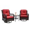 Outdoor Bistro Set 3 Pieces;  Outdoor Resin Wicker Swivel Rocker Patio Chair;  360-Degree Swivel Rocking Chairs and Tempered Glass Top Side Coffee Tab