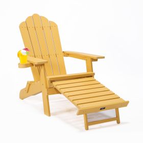 TALE Folding Adirondack Chair with Pullout Ottoman with Cup Holder;  Oversized;  Poly Lumber;   for Patio Deck Garden;  Backyard Furniture;  Easy to I (Color: LEMON YELLOW)