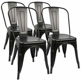 Metal Dining Chairs Set of 4 Indoor Outdoor Patio Chairs Stackable Kitchen Chairs with Back Restaurant Chair 330 LBS Capacity (quantity: 4, Color: Black)