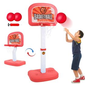 2 In 1 Poolside Basketball Game Set Pool Basketball Goal Indoor Outdoor Kids Basketball Court Water Basketball Toy with 2 Balls Gift for Boys Girls Ag (Color: Red)