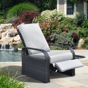 Outdoor Recliner Chair;  Automatic Adjustable Wicker Lounge Recliner Chair with 5.12'' Thicken Cushion (Material: Brown Wicker, Color: Gray)