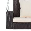 2-Person Wicker Hanging Porch Swing with Chains;  Cushion;  Pillow;  Rattan Swing Bench for Garden;  Backyard;  Pond.