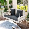 2-Person Wicker Hanging Porch Swing with Chains;  Cushion;  Pillow;  Rattan Swing Bench for Garden;  Backyard;  Pond.