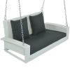 2-Person Wicker Hanging Porch Swing with Chains;  Cushion;  Pillow;  Rattan Swing Bench for Garden;  Backyard;  Pond.