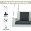 2-Person Wicker Hanging Porch Swing with Chains;  Cushion;  Pillow;  Rattan Swing Bench for Garden;  Backyard;  Pond.