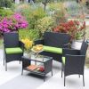 4 PC Rattan Patio Furniture Set Outdoor Patio Cushioned Seat Wicker Sofa