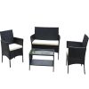 4 PC Rattan Patio Furniture Set Outdoor Patio Cushioned Seat Wicker Sofa