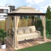 8.9 Ft. W x 5.9 Ft. D Outdoor Gazebo with Convertible Swing Bench;  Double Roof Soft Canopy Garden Backyard Gazebo with Mosquito Netting Suitable for