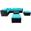 9-piece Outdoor Patio PE Wicker Rattan conversation Sectional Sofa sets with 3 sofa, 3 corner sofa, 2 ottomans, and 1 glass coffee table, removable so